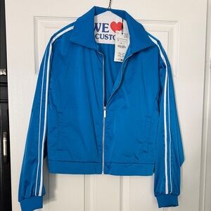 Zara gorgeous turqoise bomber Jacket with White Stripes